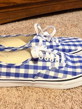 Vans Blue and White Gingham Low-Top Sneakers